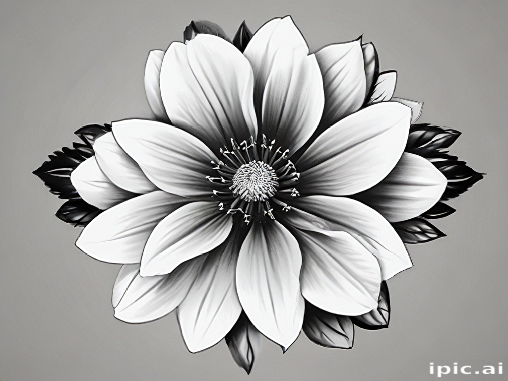 Elegant Black and White Flower Design with Intricate Petal Details