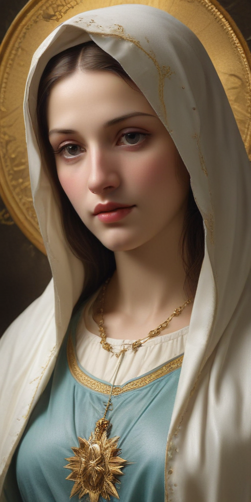Portrait of a Serene Young Woman in Traditional Religious Attire with Halo