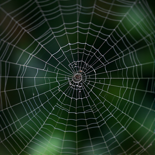 Regenerate a detailed image of a spider web with intricate patterns, high resolution, macro lens, f/2.8 aperture, ISO 100, 1/200 sec shutter speed, top-down view, natural lighting.