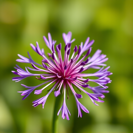 macro shot of a vibrant purple allium flower with a blurred green background, f/2.8 aperture, 1/250 sec shutter speed, ISO 100, taken with a DSLR camera using a 100mm macro lens, natural light for enhanced clarity and color saturation