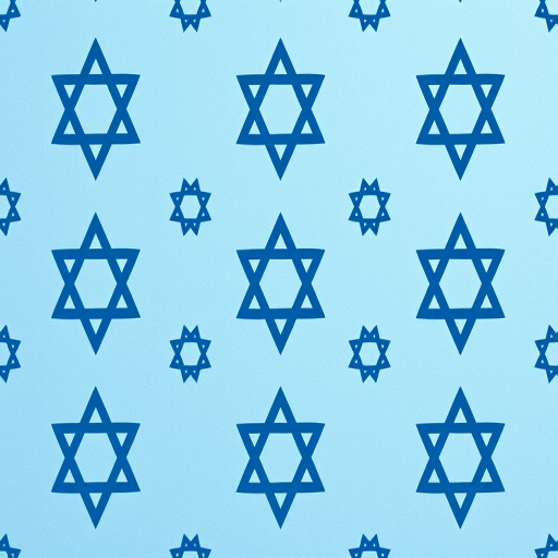 Create a seamless pattern of blue and dark blue Star of David symbols on a textured light blue background, shot with a DSLR camera, f/8 aperture, ISO 100, 50mm lens, top-down view, soft natural lighting.