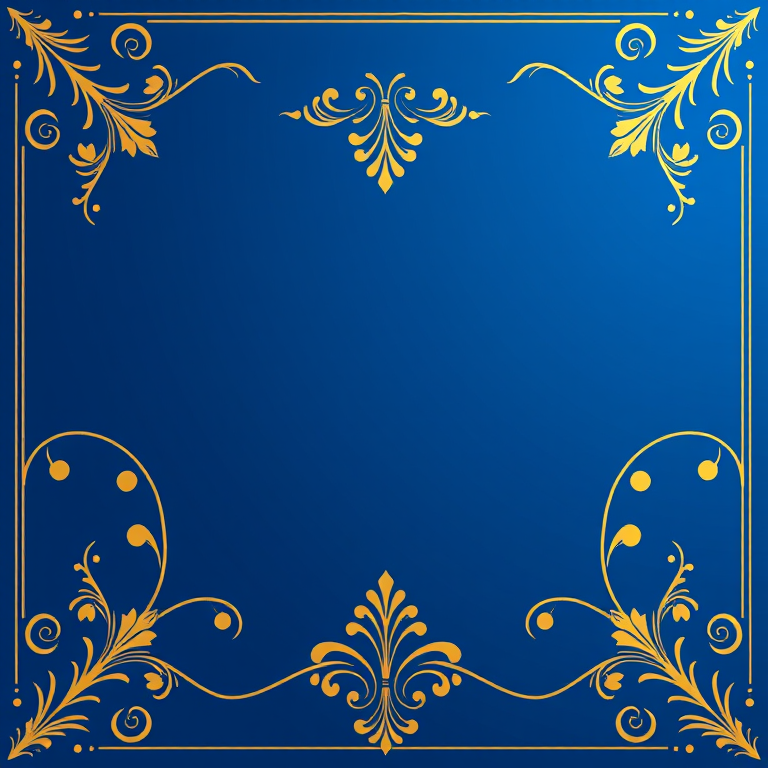 Regenerate the image with a clean, modern design featuring a deep blue gradient background, gold ornate accents, and symmetrical patterns, captured with a full-frame DSLR camera at f/8 aperture, ISO 100, 24mm lens, and soft diffused lighting for enhanced clarity and sharpness.