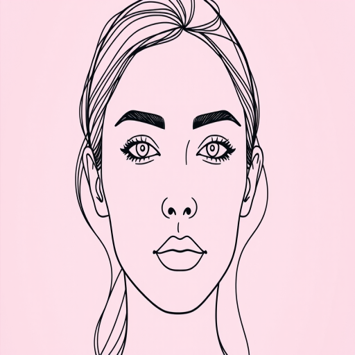 Create a minimalist line art portrait of a face with a soft pastel circle in the background, using a Canon EOS R with a 50mm f/1.8 lens at f/2.8, ISO 100, and 1/200 sec, in natural light to enhance sharpness and color vibrancy.