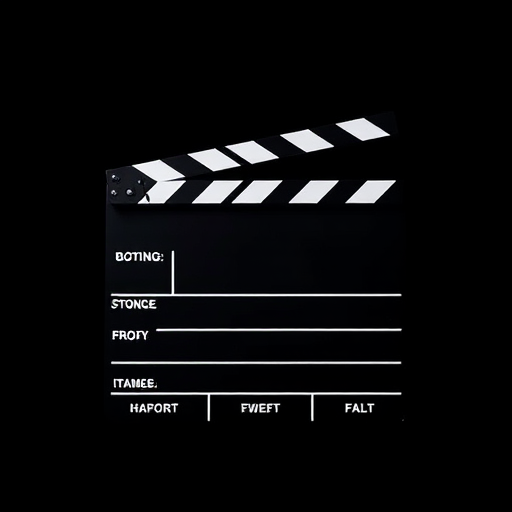 Create a high-resolution image of a classic film clapperboard with a clean black background, shot using a Canon EOS R5 with a 50mm lens, aperture f/2.8, shutter speed 1/125s, ISO 200, in a soft light studio setup to enhance clarity and detail.