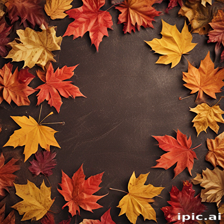 Autumn Leaves Framing a Warm Brown Background in Vibrant Colors
