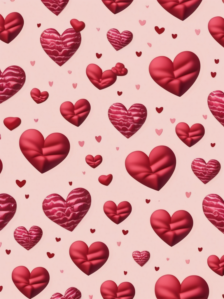 A Colorful Array of Three-Dimensional Hearts on a Soft Pink Background