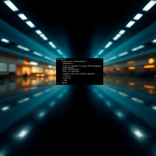 Create a high-resolution image of a Linux terminal interface with a sleek, modern design, showing a command line prompt in the center, captured from a straight-on view using a DSLR camera at f/2.8 aperture, ISO 100, and a shutter speed of 1/60 seconds.