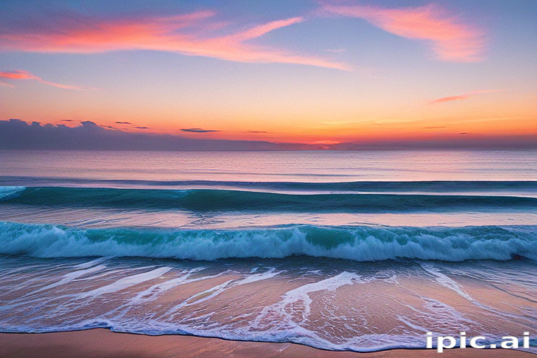 Serene Sunset Over Calm Ocean Waves with Colorful Sky Reflections