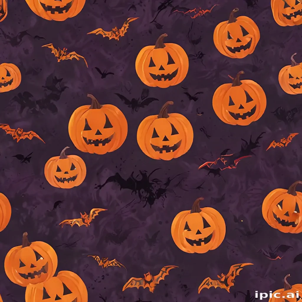 Spooky Halloween Pattern Featuring Grinning Pumpkins and Flying Bats