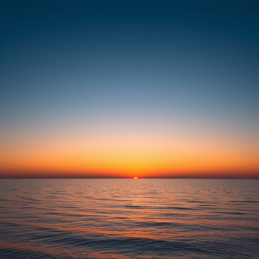 create a serene sunset over a calm ocean with soft gradients of orange and blue, DSLR camera, f/11 aperture, 1/125 sec shutter speed, ISO 100, wide-angle lens, high-resolution digital format