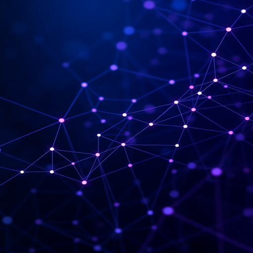 high-resolution abstract network design with connected lines and points in dark blue and purple tones, shot with a Canon EOS 5D Mark IV, aperture f/8, ISO 100, 35mm lens, medium depth of field, with soft focus and balanced lighting