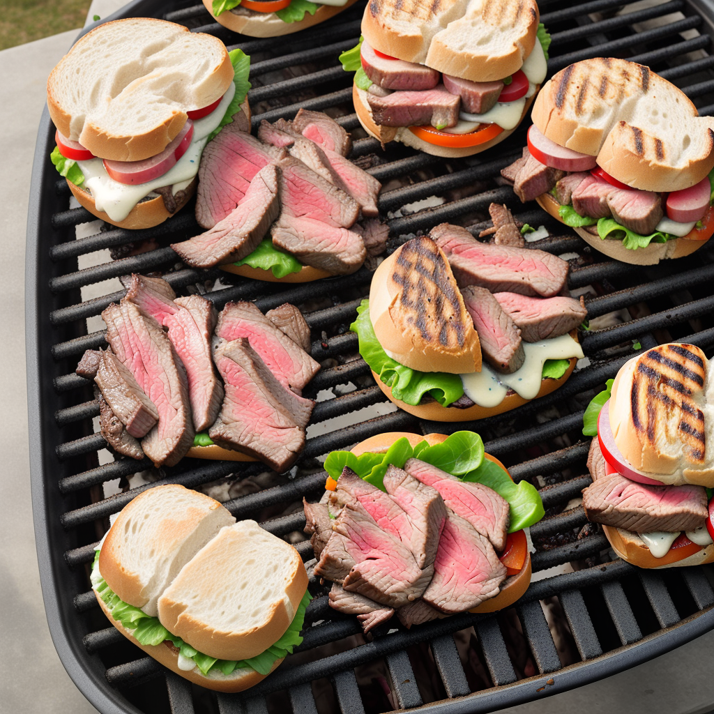 steak sandwiches on the grill