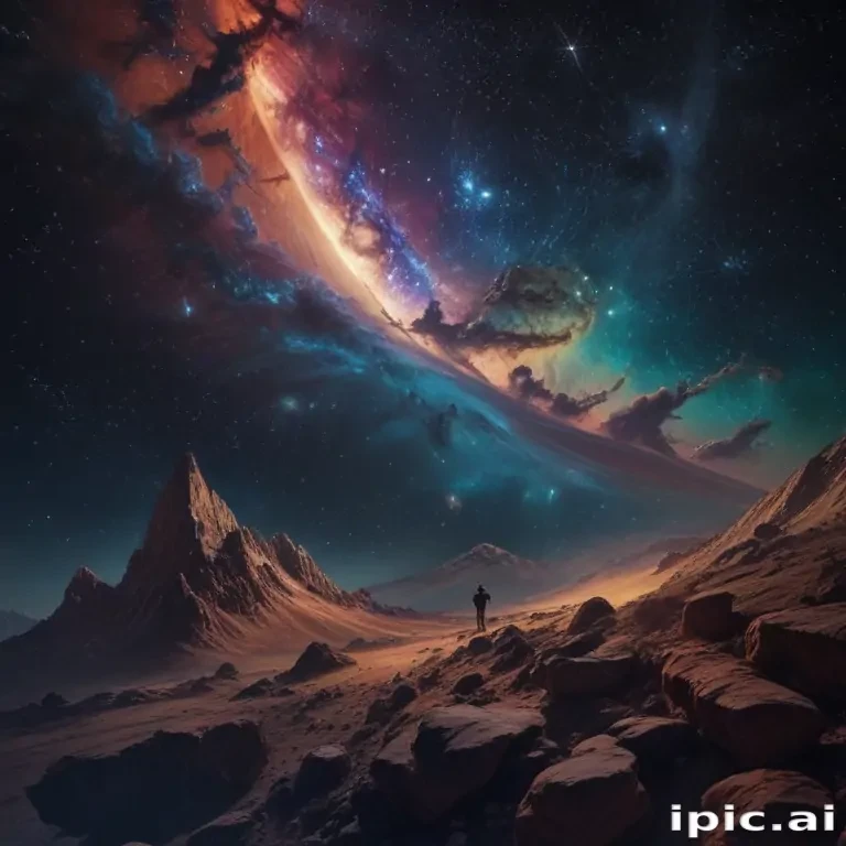 A Cosmic Journey Through a Vibrant and Mystical Alien Landscape at Dusk.