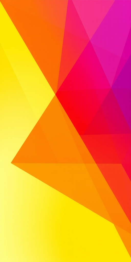 Create a vibrant abstract geometric background featuring a gradient of yellow, orange, red, and purple triangles with a smooth blend transition; use a Canon EOS R5 camera with an aperture of f/8, ISO 100, and a shutter speed of 1/125s for optimal clarity; style it with a wide-angle view to capture the full spectrum of colors.