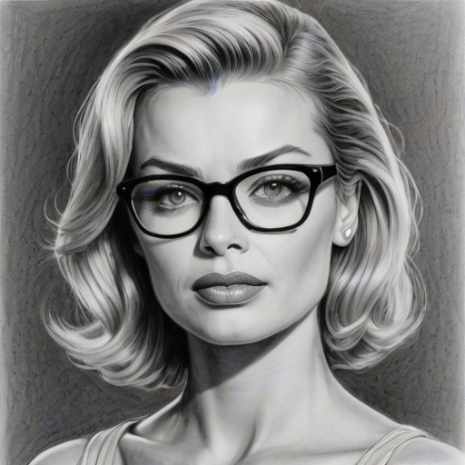 Fascinating Jaime Pressly, pencil sketch, portrait of Sublime woman 1945s in glasses, hair style beatnik, outline, clear lines, fine lines, 8k