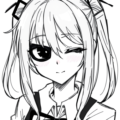 1girl, Best quality, quan,hyouuma,wanke,nikorashi-ka,sofra,you shimizu, voice actor connection, white background, looking at viewer, monochrome, hair between eyes, closed mouth, smile, cosplay, sketch, long hair, greyscale, eyepatch, twintails, low twintails, portrait, kagune (tokyo ghoul), solo, crossover, simple background,