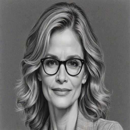 Charming Kyra Sedgwick, pencil sketch, portrait of Splendid woman 1948s in glasses, hair style beatnik, outline, clear lines, fine lines, 8k