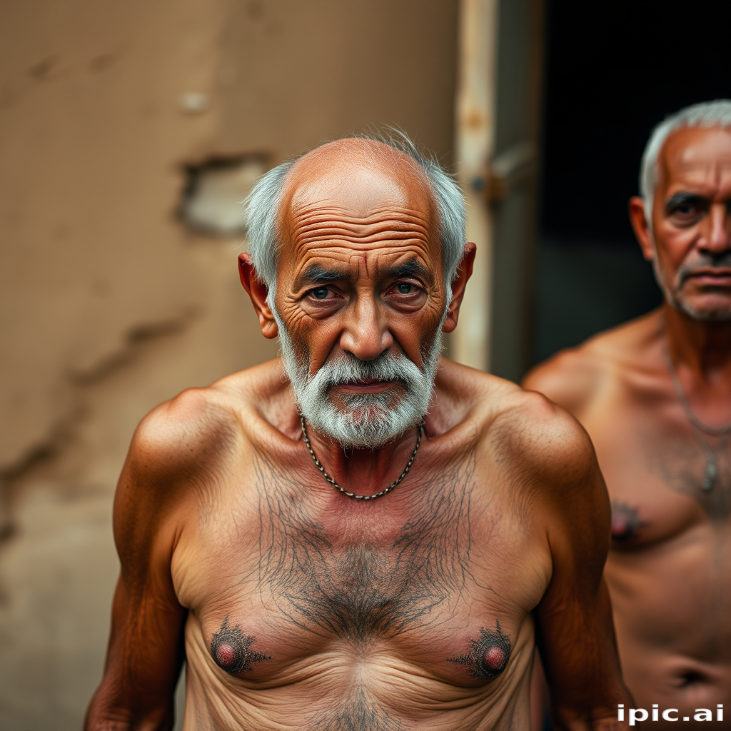 shirtless old men