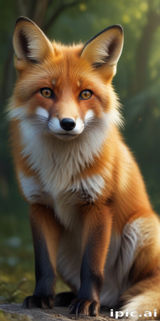 Majestic Red Fox Sitting Gracefully in a Lush Green Forest