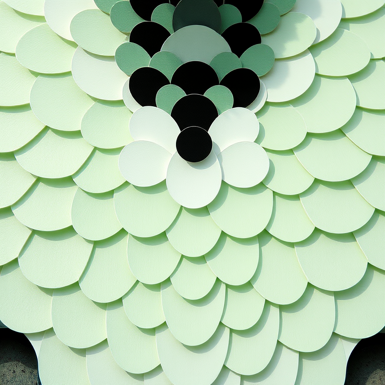 Create an abstract design featuring alternating scalloped patterns in light green, white, and black, with a high-resolution 50mm lens, f/2.8 aperture, and soft natural lighting.