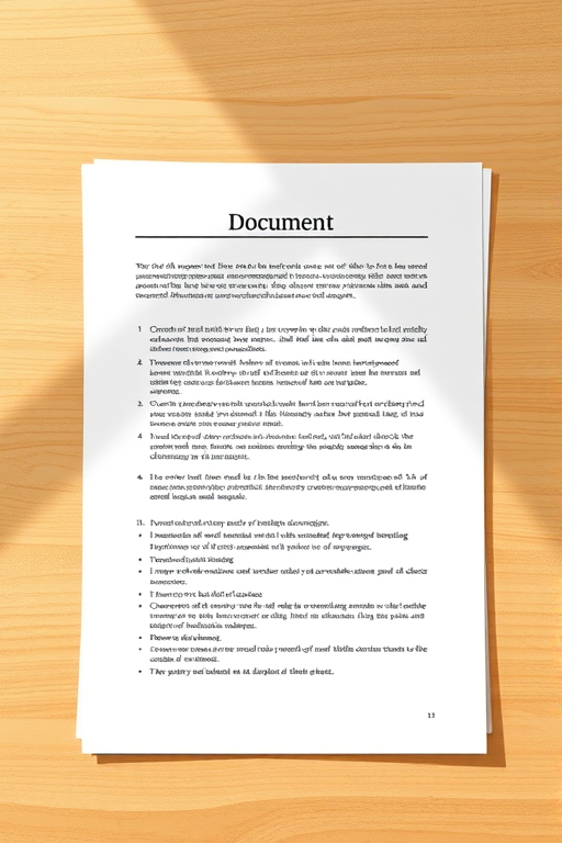 Create a high-resolution digital illustration of a document with a header and bullet points, using a 50mm lens at f/2.8 aperture, ISO 100, and a soft, diffused lighting setup to enhance clarity and detail, captured in landscape orientation with a DSLR camera.