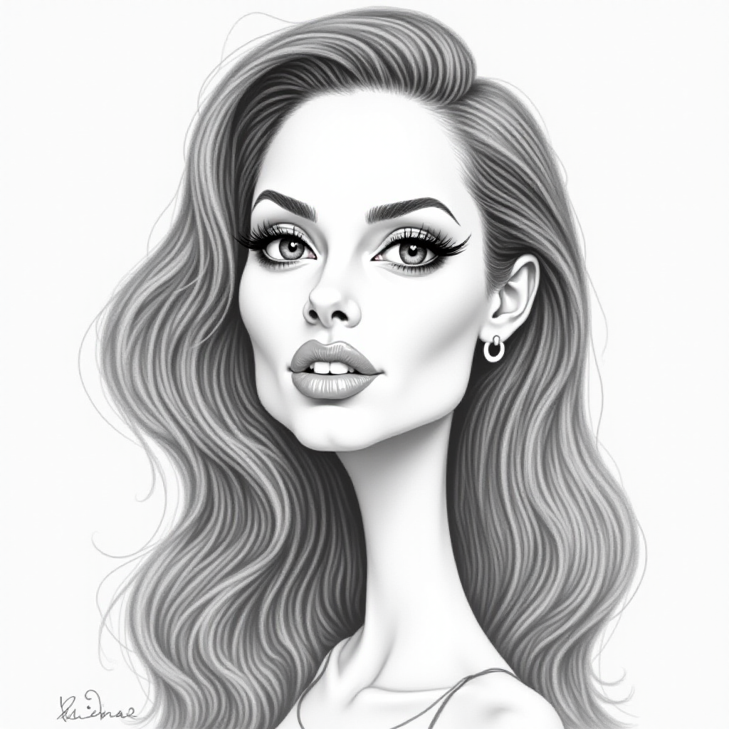 Angelina jolie caricature. A pencil-drawn caricature of the actress Angelina Jolie