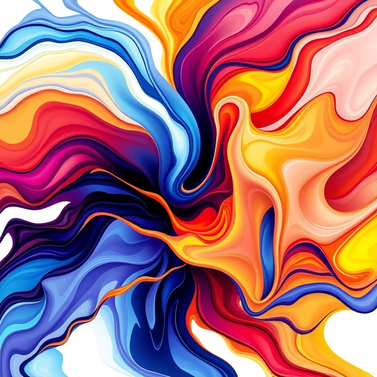 Create a high-resolution illustration of a dynamic abstract design with vibrant colors and fluid shapes, using a Canon EOS R5 camera, a 24-70mm f/2.8 lens, aperture f/8, ISO 100, and natural lighting for enhanced clarity and depth.