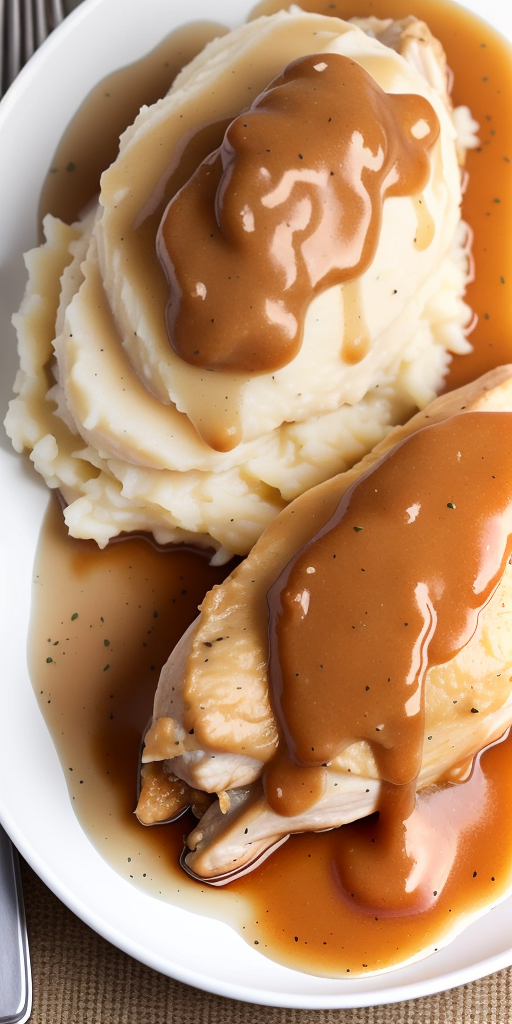chicken with gravy over mashed potatoes