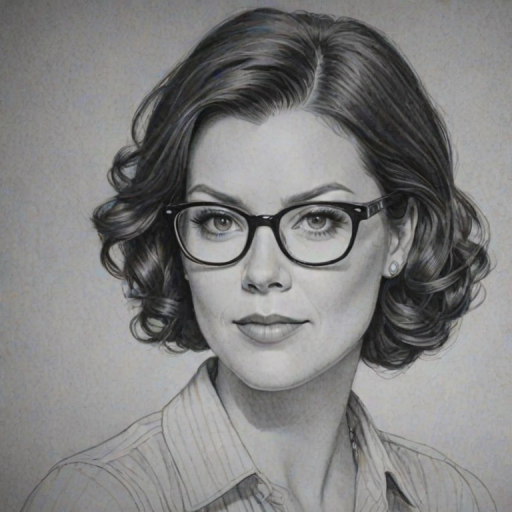 Charming Bellamy Young, pencil sketch, portrait of Dazzling woman 1927s in glasses, hair style beatnik, outline, clear lines, fine lines, 8k