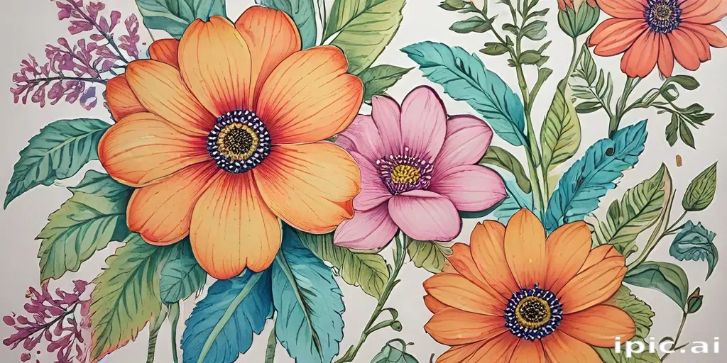 drawings of flowers with color
