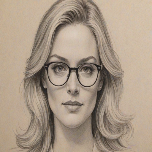 Stunning Elisabeth R'hm, pencil sketch, portrait of Beauteous woman 1979s in glasses, hair style beatnik, outline, clear lines, fine lines, 8k