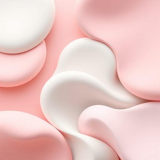 Abstract shapes in pastel colors with smooth curves and flowing forms, soft lighting, 50mm lens, f/2.8, ISO 200, natural light, shot from a top-down view, digital art style.