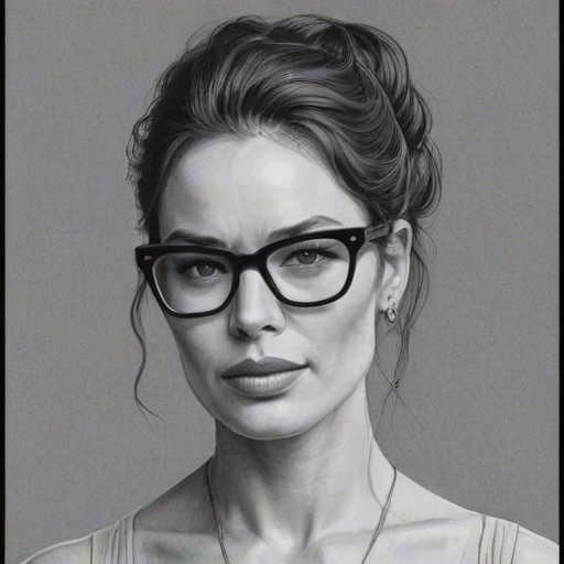 Sublime Lena Headey, pencil sketch, portrait of Lovely woman 1958s in glasses, hair style beatnik, outline, clear lines, fine lines, 8k