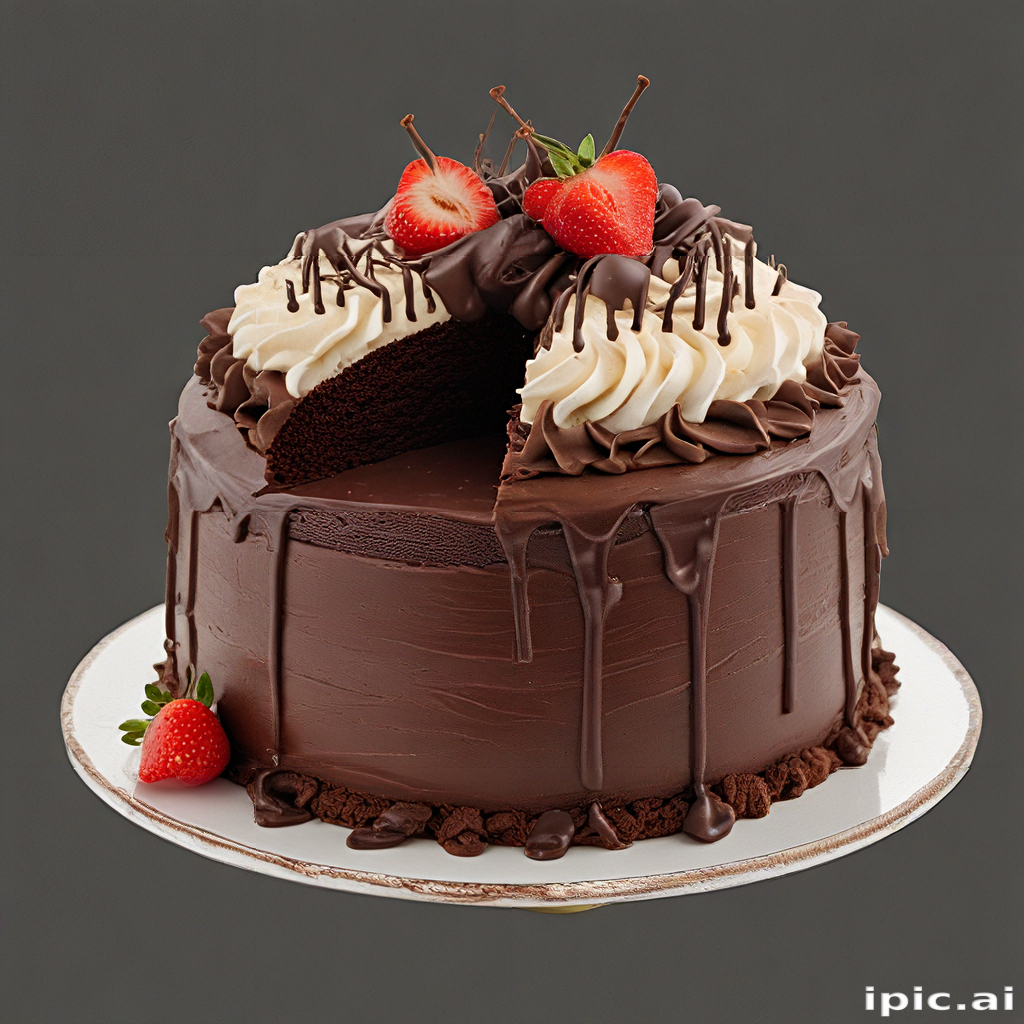Decadent Chocolate Cake Topped with Fresh Strawberries and Creamy ...