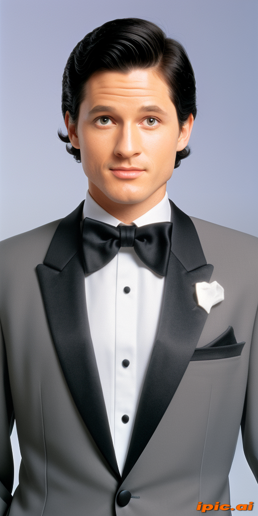 Elegant Young Man in Classic Tuxedo with Bow Tie and Flower
