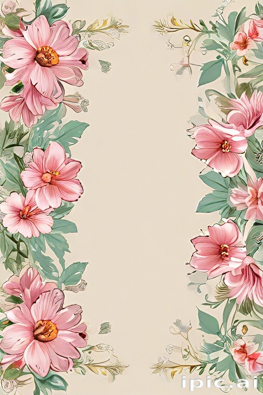 Elegant Floral Border Design Featuring Soft Pink Blooms and Greenery