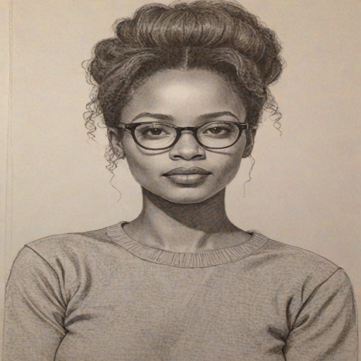Attractive Zoe Mthiyane, pencil sketch, portrait of Fascinating woman 1977s in glasses, hair style beatnik, outline, clear lines, fine lines, 8k