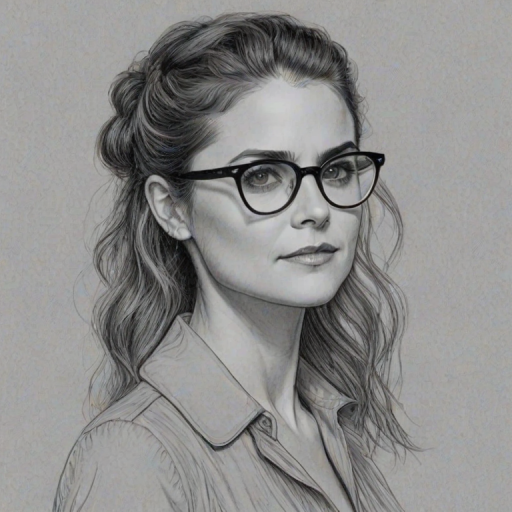 Ravishing Keri Russell, pencil sketch, portrait of Splendid woman 1926s in glasses, hair style beatnik, outline, clear lines, fine lines, 8k