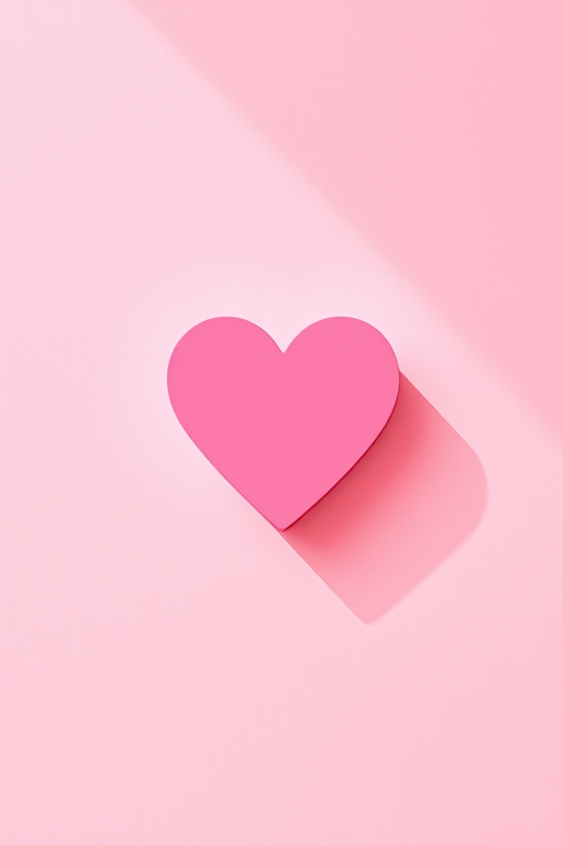 Create a minimalistic illustration of a heart in vibrant pink tones against a soft pastel background, using a high-resolution DSLR camera, wide aperture (f/2.8), natural lighting to emphasize color contrast, and a focus on the heart shape, capturing a close-up perspective for enhanced detail.