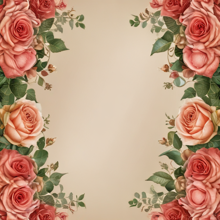 Elegant Floral Frame Featuring Beautiful Pink Roses and Green Leaves