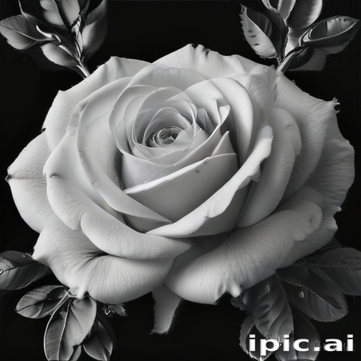 A Beautiful Black and White Rose Surrounded by Elegant Green Leaves