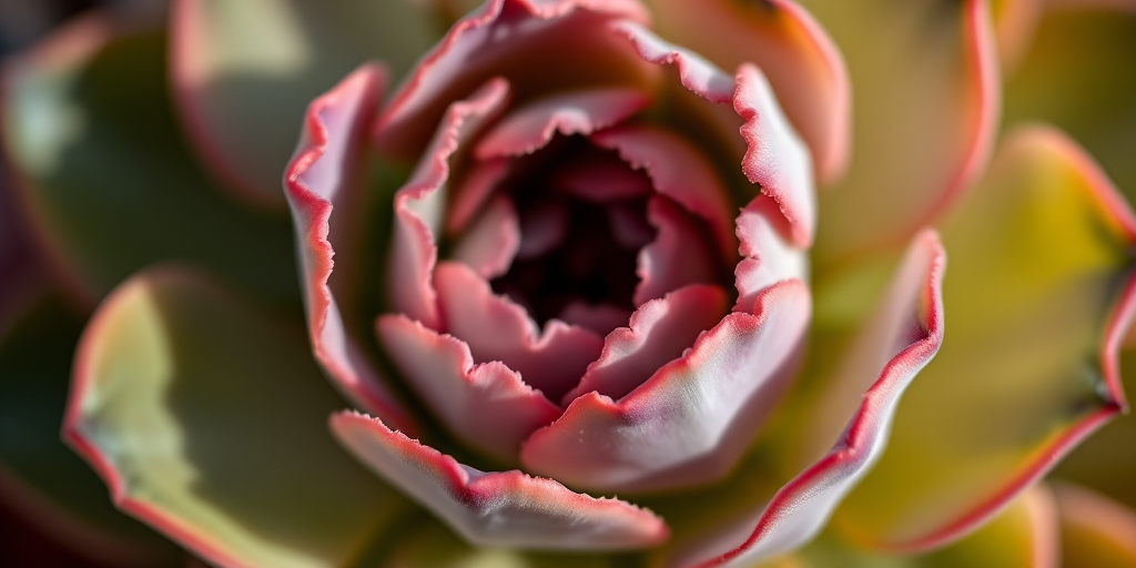 macro shot of a succulent with intricate ruffled edges, natural lighting, f/2.8 aperture, ISO 100, 100mm lens, shallow depth of field, taken with a Canon EOS 5D Mark IV