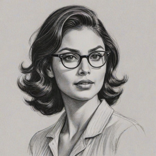Fascinating Morena Baccarin, pencil sketch, portrait of Delightful woman 1947s in glasses, hair style beatnik, outline, clear lines, fine lines, 8k