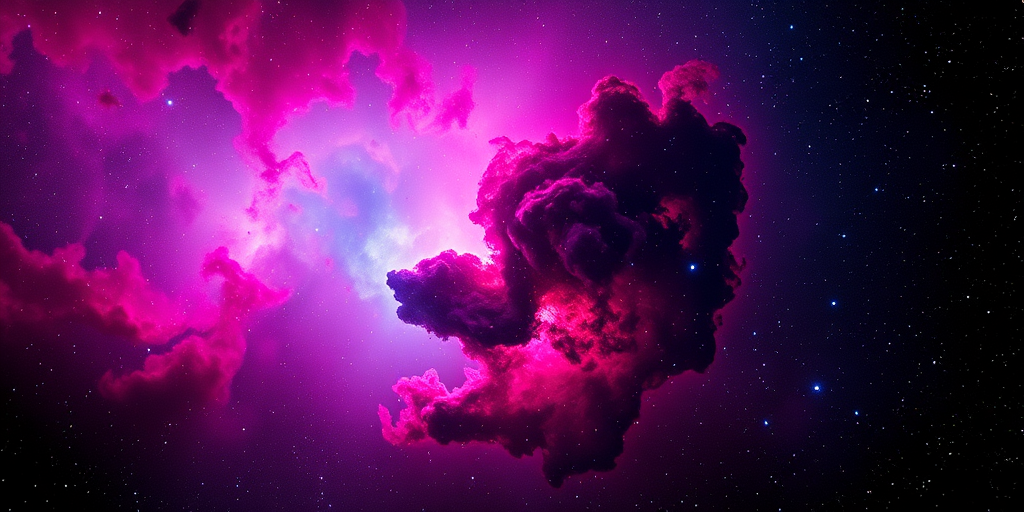a vibrant cosmic nebula with rich colors of deep pink, purple, and blue, showcasing swirling gases and bright stars, captured with a Canon EOS R5, 50mm lens, f/1.8 aperture, ISO 800, 20-second exposure, astrophotography style, high-resolution details