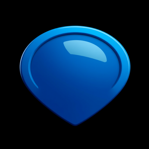 Create a high-resolution vector graphic of a blue map marker with a shiny surface on top, using a Canon EOS 5D Mark IV, aperture f/2.8, ISO 200, 50mm lens, in portrait orientation, with a clean black background.