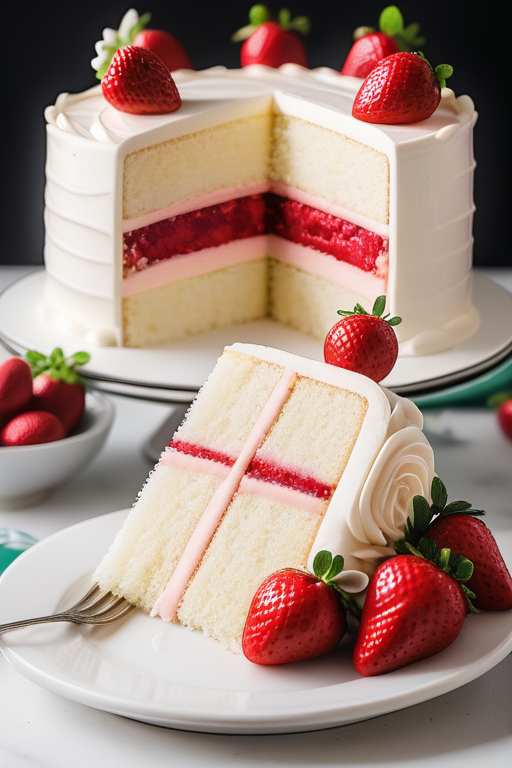 white cake with strawberry filling