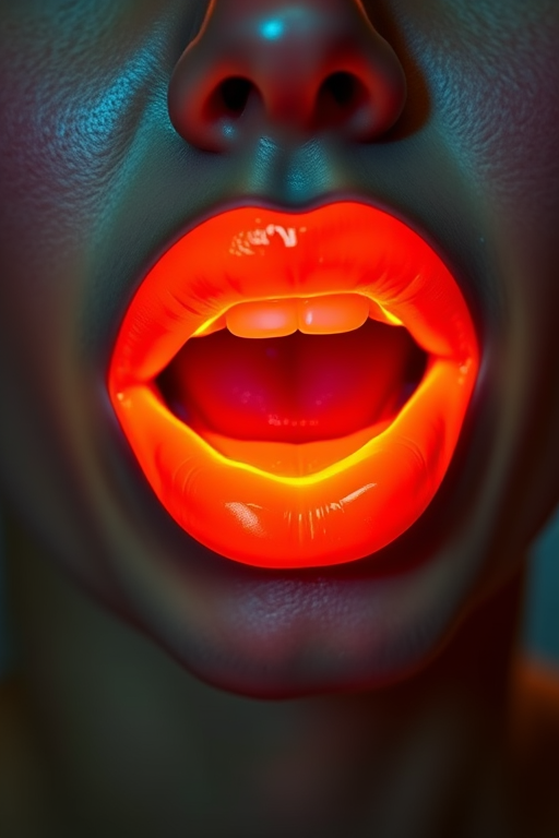 Neon orange lips electrify with bold energy in the "Citrus Shock" design, featuring a vivid, attention-grabbing hue that seems to glow from within, creating a daring and playful lip look that's ideal for summer festivals, vibrant photoshoots, or making a statement at any event