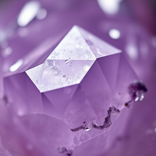 high-resolution close-up of an amethyst crystal, with sharp focus on the facets, soft natural light, macro lens, f/2.8 aperture, 100mm lens, ISO 100, HDR imaging, shallow depth of field
