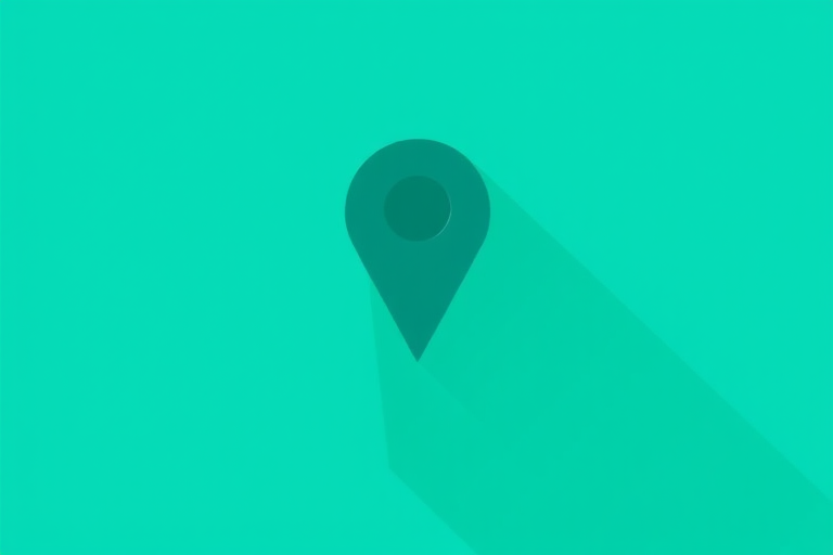 create a minimalistic icon of a location pin, flat design with a shadow effect, use bright teal and dark green colors, focus on clarity and simplicity, camera settings: f/8 aperture, ISO 100, 1/60 shutter speed, centered view, digital camera type, high resolution.
