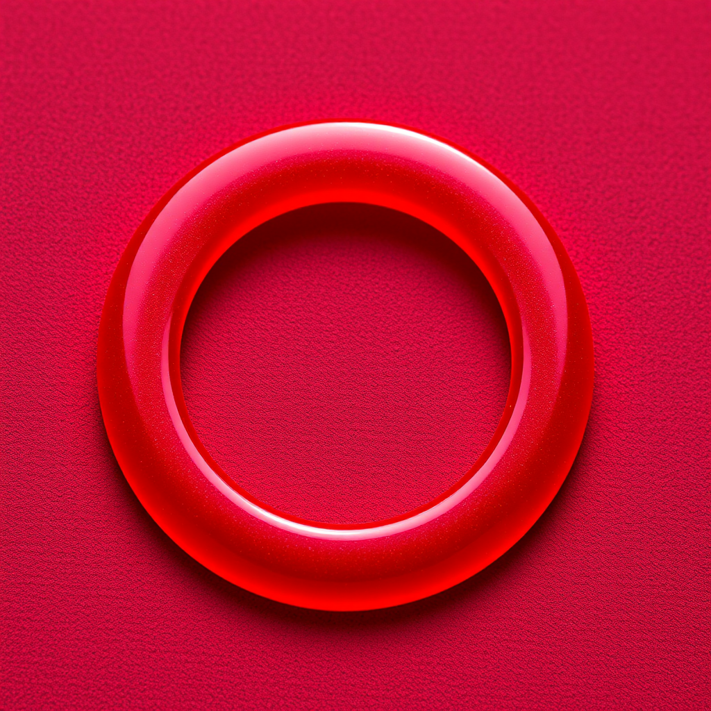 Create a highly detailed image of two red circles, one larger and one smaller, with a textured surface and dynamic shading, shot with a DSLR camera at f/4, ISO 100, 1/200 sec, in a close-up view with soft natural lighting.